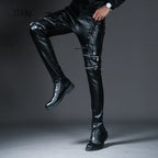 Herren Skinny Biker PU Lederhose – Slim Fit Motorrad-Hose aus Kunstleder für Club, Bühne &amp; Alltag (Ganzjahresmodell)
