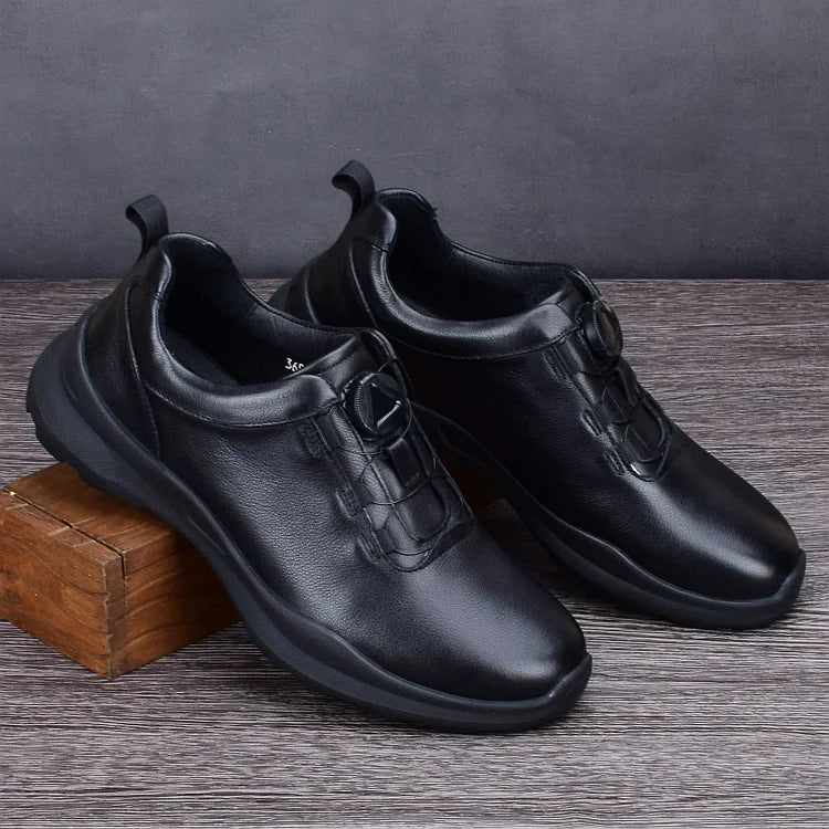 Pontallon Herren Leder Sneaker – Rotierende Schnalle, leichte Cowhide Loafers, Jogging- &amp; Walking-Schuhe, imperméable