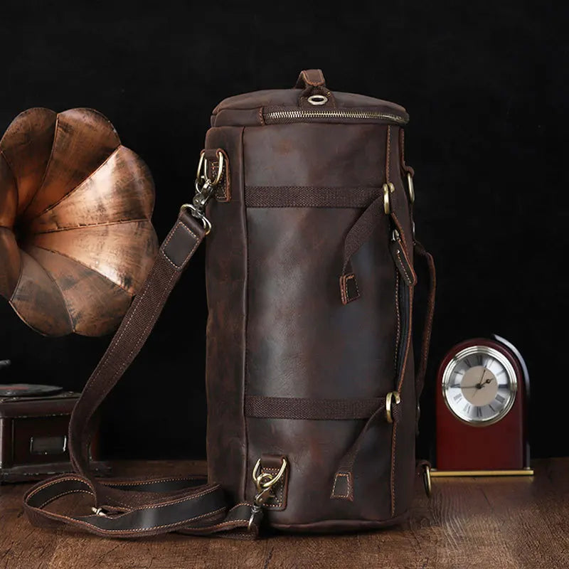 LUUFAN Vintage Leder Rucksack Herren – Einzigartiger Crazy Horse Bucket Backpack aus echtem Rindsleder 