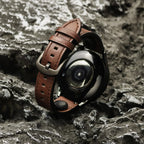 Brazalete de cuero vintage de 20 mm y 22 mm para Samsung Galaxy Watch 4–7 y Xiaomi Redmi Watch – Brazalete clásico para reloj inteligente con diseño dorado 
