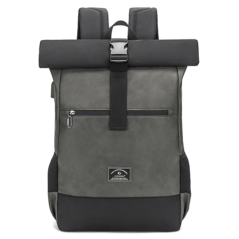 Rolltop Laptop Rucksack aus wasserfestem PU-Leder – Leichter Business & Reiserucksack mit USB-Funktion für Damen & Herren (15,6 Zoll)