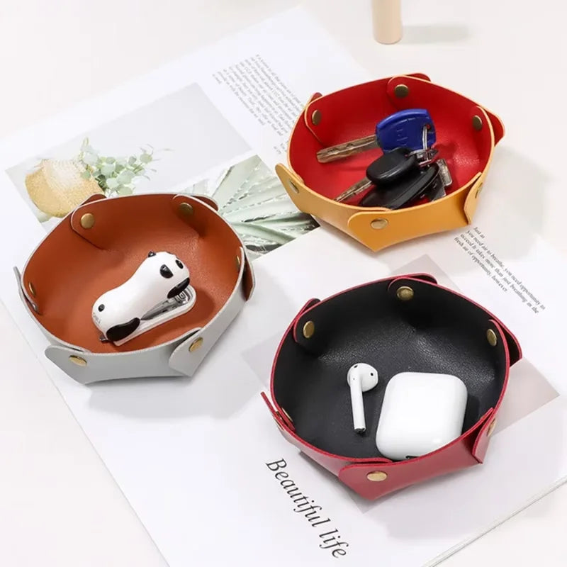 Nordische Leder Ablageschale – Faltbarer Desktop Organizer für Schlüssel, Schmuck & Kosmetik