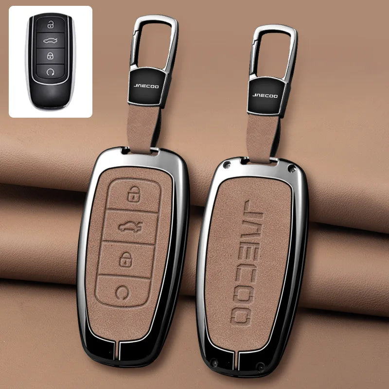 Premium Autoschlüssel Hülle aus Zinklegierung & Leder für Chery & Jaecoo – Edles Key Case Cover für Tiggo 7/8 Pro Max, Omoda C5 & Arrizo 5 Plus