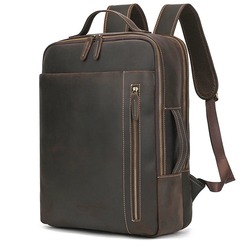 NEWSBIRDS Business Leder Rucksack Herren – Laptop Daypack aus echtem Rindsleder mit USB-Ladeanschluss