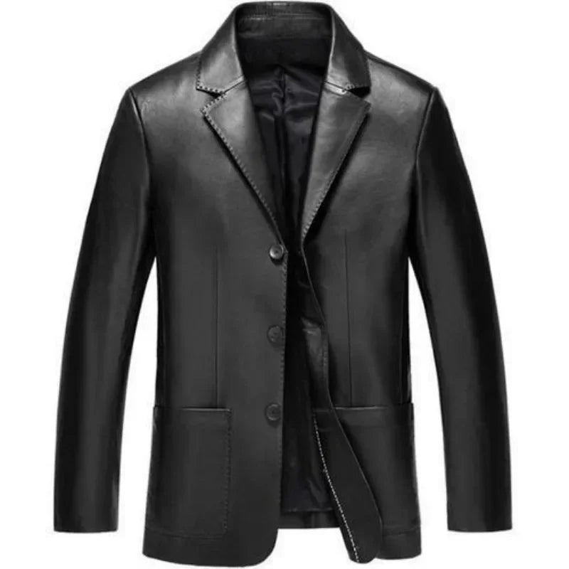 Herren Slim Fit Blazer in Leder-Optik – Eleganter Business & Smart-Casual Anzugjacke, leichtes Premium Sakko für Frühling & Herbst
