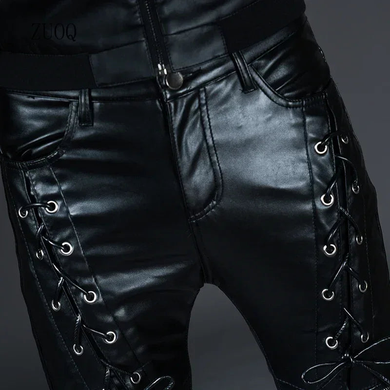 Herren Skinny Biker PU Lederhose – Slim Fit Motorrad-Hose aus Kunstleder für Club, Bühne &amp; Alltag (Ganzjahresmodell)