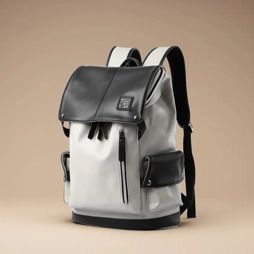 MATE ELAN PU-Leder Laptop-Rucksack – Wasserdicht, Flip-Top, 15,6 Zoll, Casual Reise- & Schulrucksack für Herren & Damen