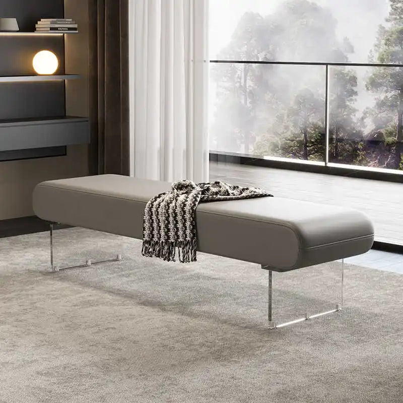 Designer Sitzbank & Ottoman aus Vintage PU-Leder – Moderne Bar- & Balkonbank mit Acrylbeinen im italienischen Stil