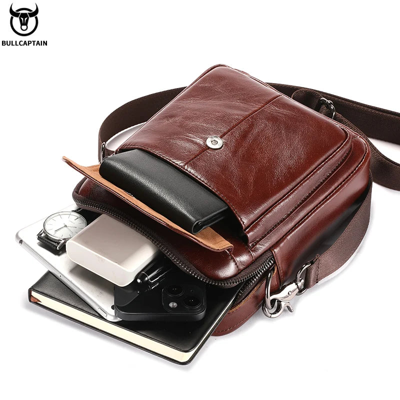 BULLCAPTAIN Herren Leder Schultertasche – Multifunktionale Retro Crossbody Bag für 7,9" Tablet