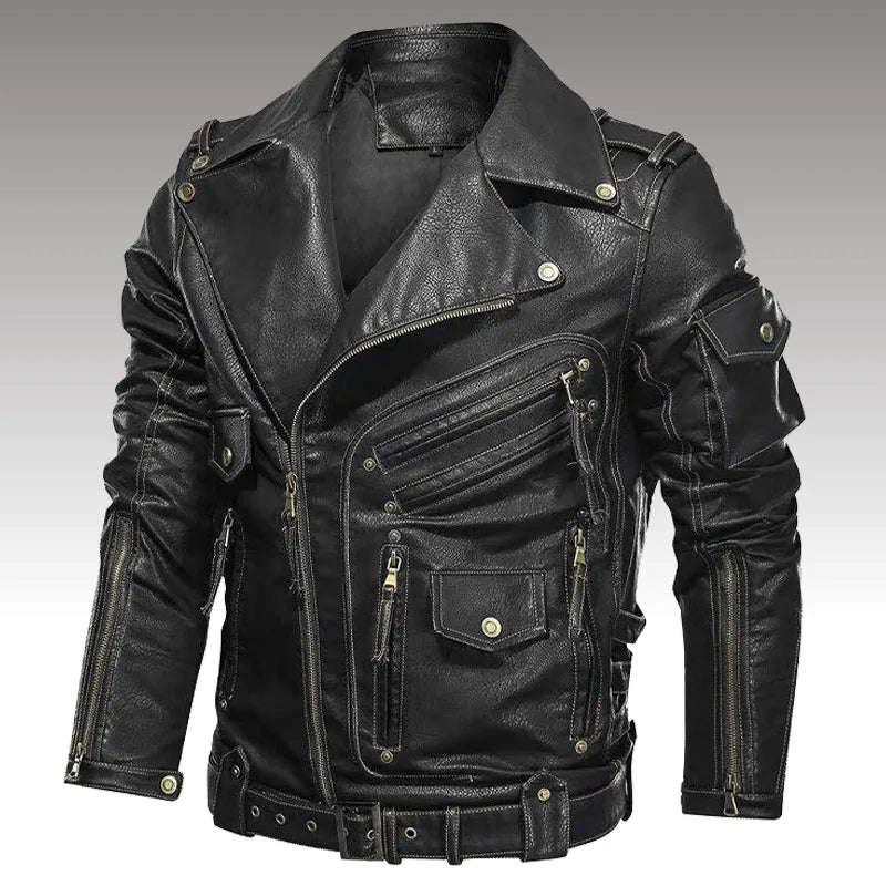 Herren Winter PU Lederjacke Schwarz – Modische Motorradjacke aus Kunstleder mit Reißverschluss & Taschen für Herbst & Winter