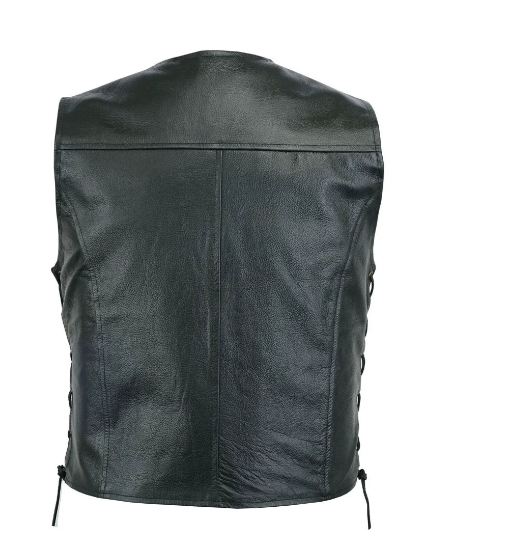 Herren Lederweste mit V-Ausschnitt – Ärmellose Sommer-Weste im Casual Style, Einreihig, Große Größen bis 5XL