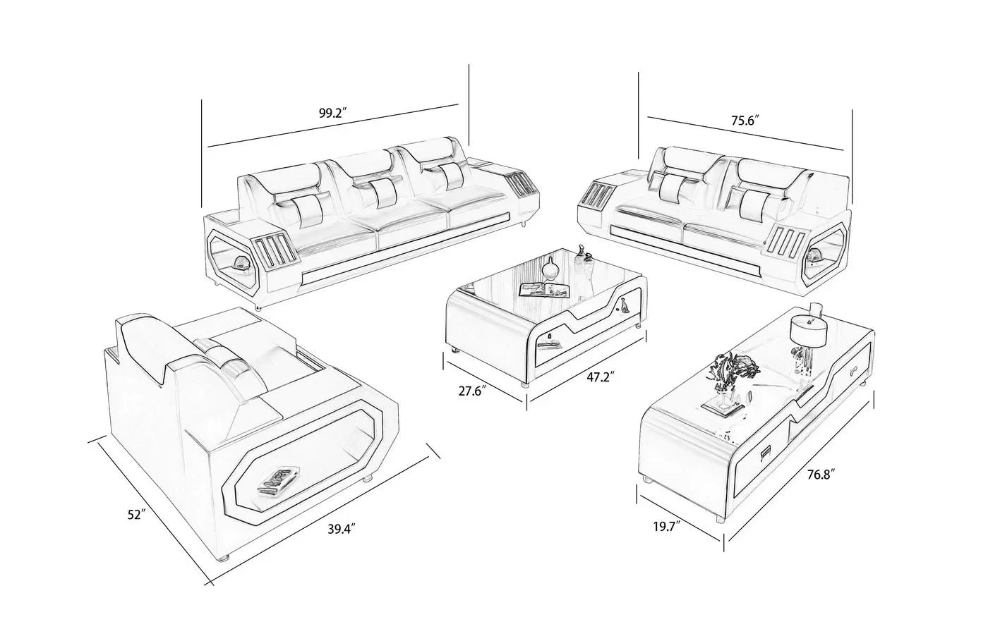 1+2+3 Echtleder Sofa-Set mit Holzrahmen – Modulares U-förmiges Ledersofa für Wohnzimmer, mit Stauraum & Schlaffunktion