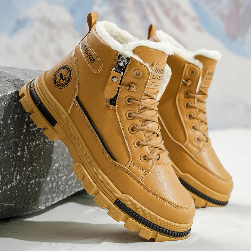 Herren Snow Boots 2025 – High-Top PU-Lederstiefel, rutschfest, kaltresistent, Outdoor- und Winterstiefel