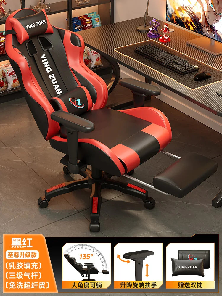 Ergonomischer Bürostuhl aus Leder mit Fußstütze & Rückenlehne – Höhenverstellbarer Drehstuhl mit Armlehnen & Rollen für Homeoffice & Büro