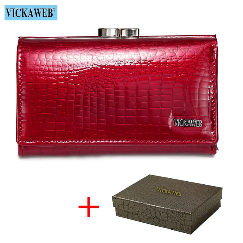 VICKAWEB Damen Geldbörse aus echtem Leder – Kleine Fashion Wallet mit Alligator-Prägung, Reißverschluss &amp; Druckknopf