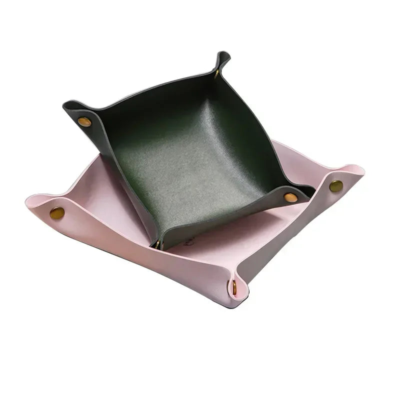 Nordic Style PU Leder Ablageschale – Faltbarer Desktop Organizer für Schlüssel, Schmuck & Kosmetik (21×14×8 cm)