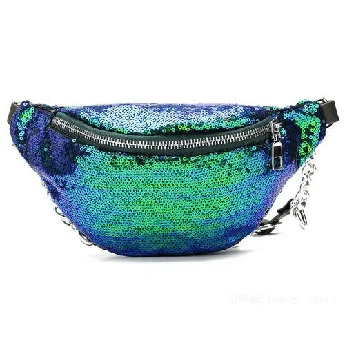 MOONBIFFY Damen Glitzer Fanny Pack – Glänzende Bauchtasche & Schultertasche aus PU-Leder, Trendige Reisetasche