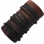 10er Set Lederarmbänder Unisex – Handgefertigte schwarze Wickelarmbänder im Casual & Sporty Style, größenverstellbar