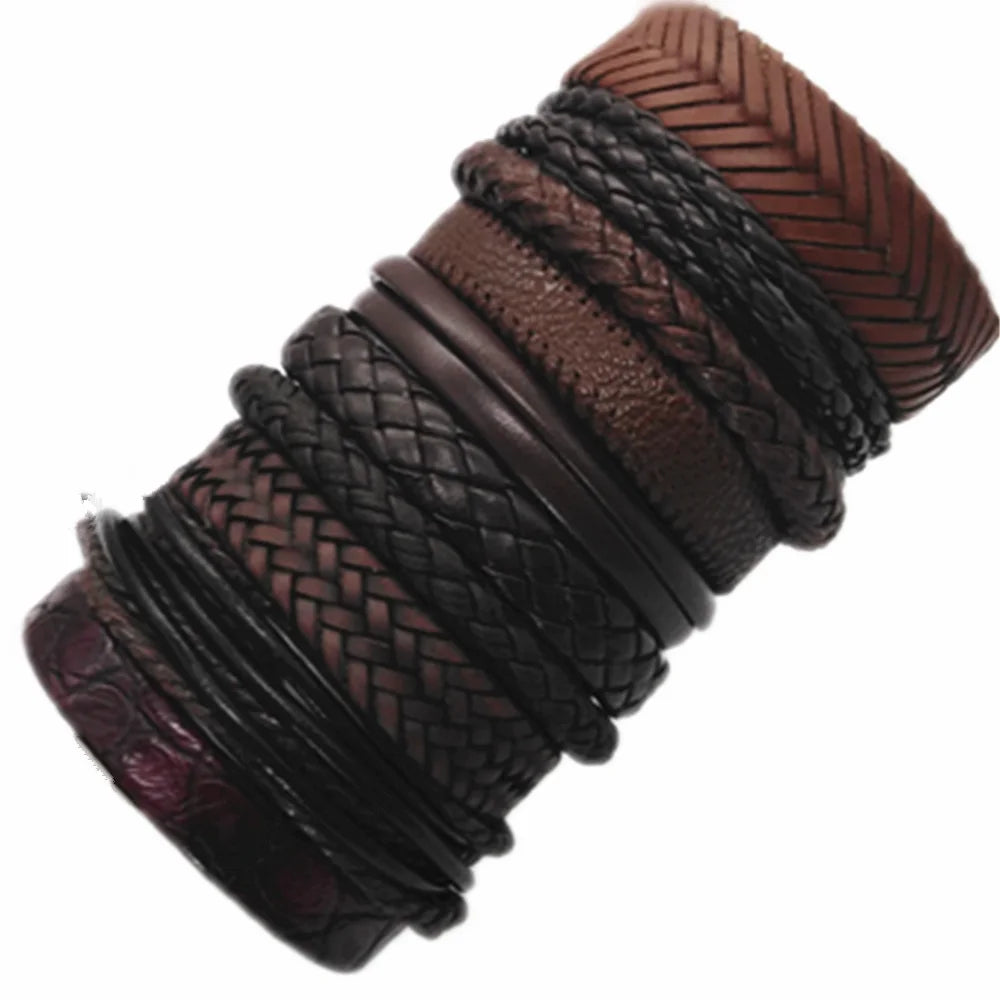 10er Set Lederarmbänder Unisex – Handgefertigte schwarze Wickelarmbänder im Casual & Sporty Style, größenverstellbar