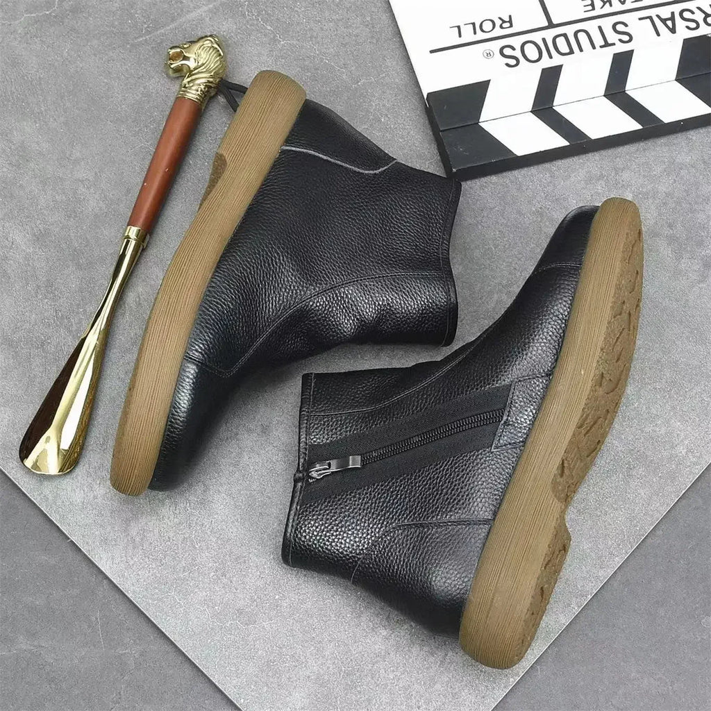 Handgefertigte Damen Stiefeletten aus echtem Leder – Warme Retro Ankle Boots mit Rundspitze &amp; Reißverschluss (Größe 35–45) 