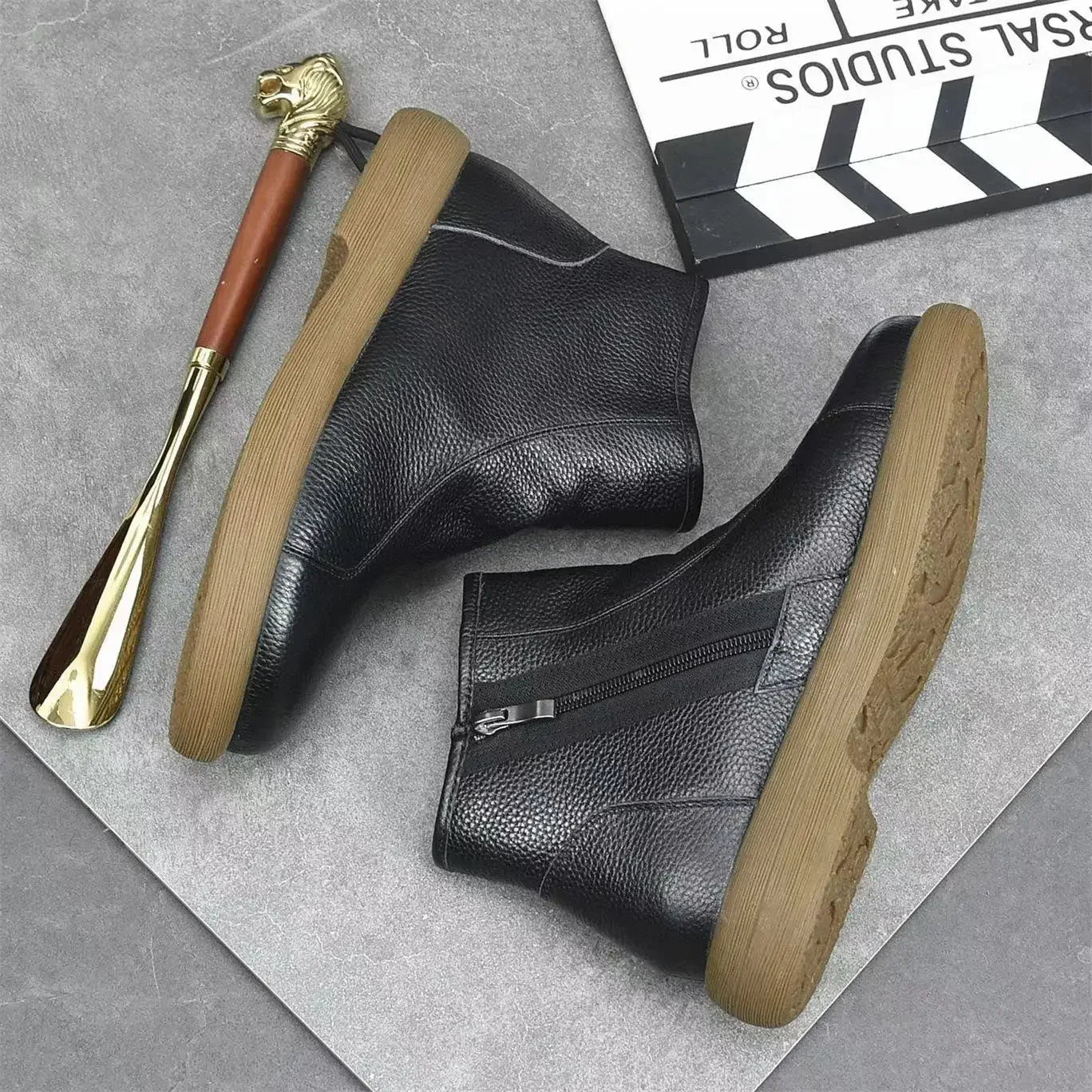 Handgefertigte Damen Stiefeletten aus echtem Leder – Warme Retro Ankle Boots mit Rundspitze & Reißverschluss (Größe 35–45)