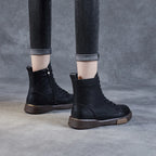 Bottines pour femmes en cuir véritable – Stiefeletten d'hiver faites à la main avec bottes, bottes et chaussures dans un style rétro-street
