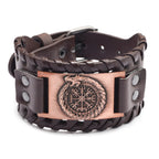 Totem Design Wide Leather Pirate Compass Bracelet Men's Bracelet Celtic Viking Jewelry Compass Bracelet Accessories Party Gifts