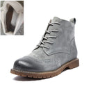 Damen Stiefeletten aus echtem Leder &amp; Wildleder – Britische Retro Ankle Boots mit Schnürung, Fellfutter &amp; niedrigem Blockabsatz (Herbst/Invierno 2025) 