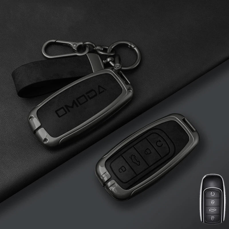 Premium Leder-Metall Autoschlüssel Hülle für Chery Omoda – Key Case Cover für Omoda C5, E5, C9, Omoda 5 & 9 (EV & PHEV 2024–2025)