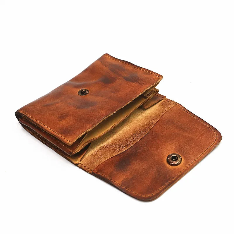 Genuine Leather Herren Geldbörse – Vintage Kurzbörse aus echtem Rindsleder, Handgefertigter Kartenhalter & Münzfach