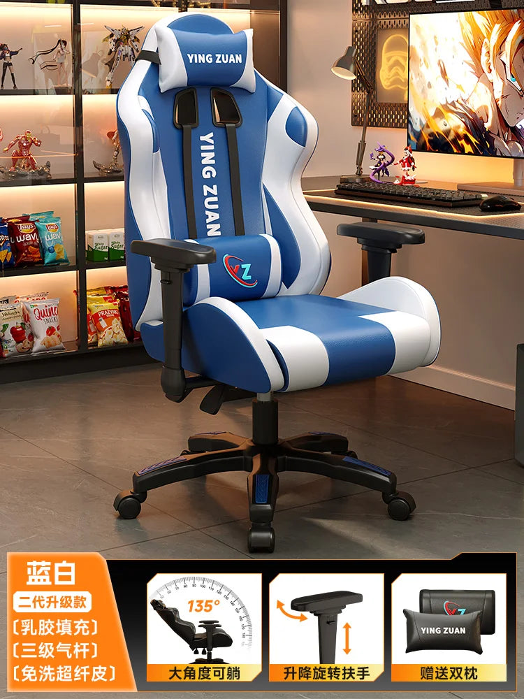 Ergonomischer Bürostuhl aus Leder mit Fußstütze & Rückenlehne – Höhenverstellbarer Drehstuhl mit Armlehnen & Rollen für Homeoffice & Büro