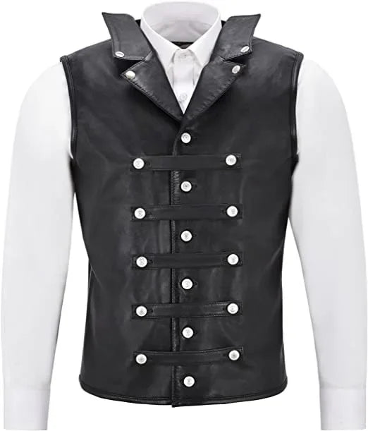 Herren Vintage Lederweste im Punk Style – Ärmellose Single-Breasted Weste mit V-Ausschnitt, Mittelalter- & Streetwear-Look