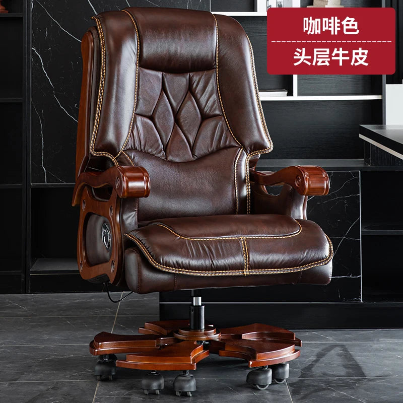 Business Bürostuhl aus Leder mit Massagefunktion – Verstellbarer Executive Drehstuhl mit Liegefunktion & Armlehnen für Büro & Homeoffice