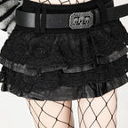 Minirock en cuir PU pour femme de style punk et gothique – Noir Lace Patchwork Rock avec jupe, Y2K Harajuku Minirock pour Streetwear &amp; Club 