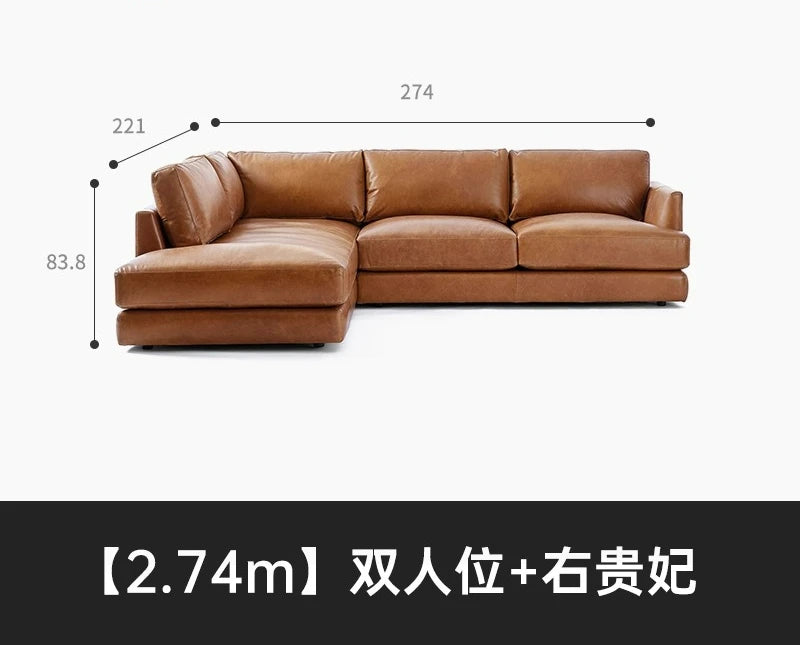 Amerikanisches Retro Ecksofa aus Echtleder – Antikbraunes L-Form Ledersofa aus Rindsleder mit Longchair, luxueux Wohnzimmer-Sofa