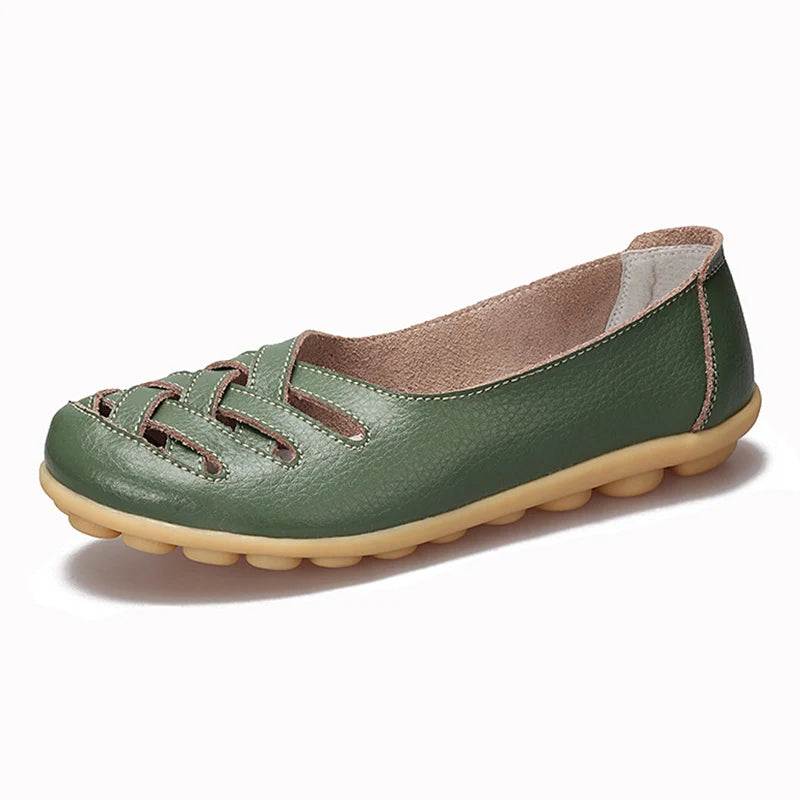 HAJINK Damen Leder Flats – Handgefertigte Loafers, Slip-On Ballerinas aus echtem Rindsleder
