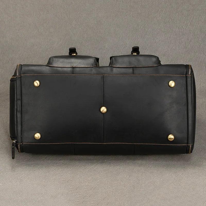 QINGWU Große Leder Reisetasche für Herren – Luxus Duffle & Suit Bag aus echtem Rindsleder mit hartem Korpus