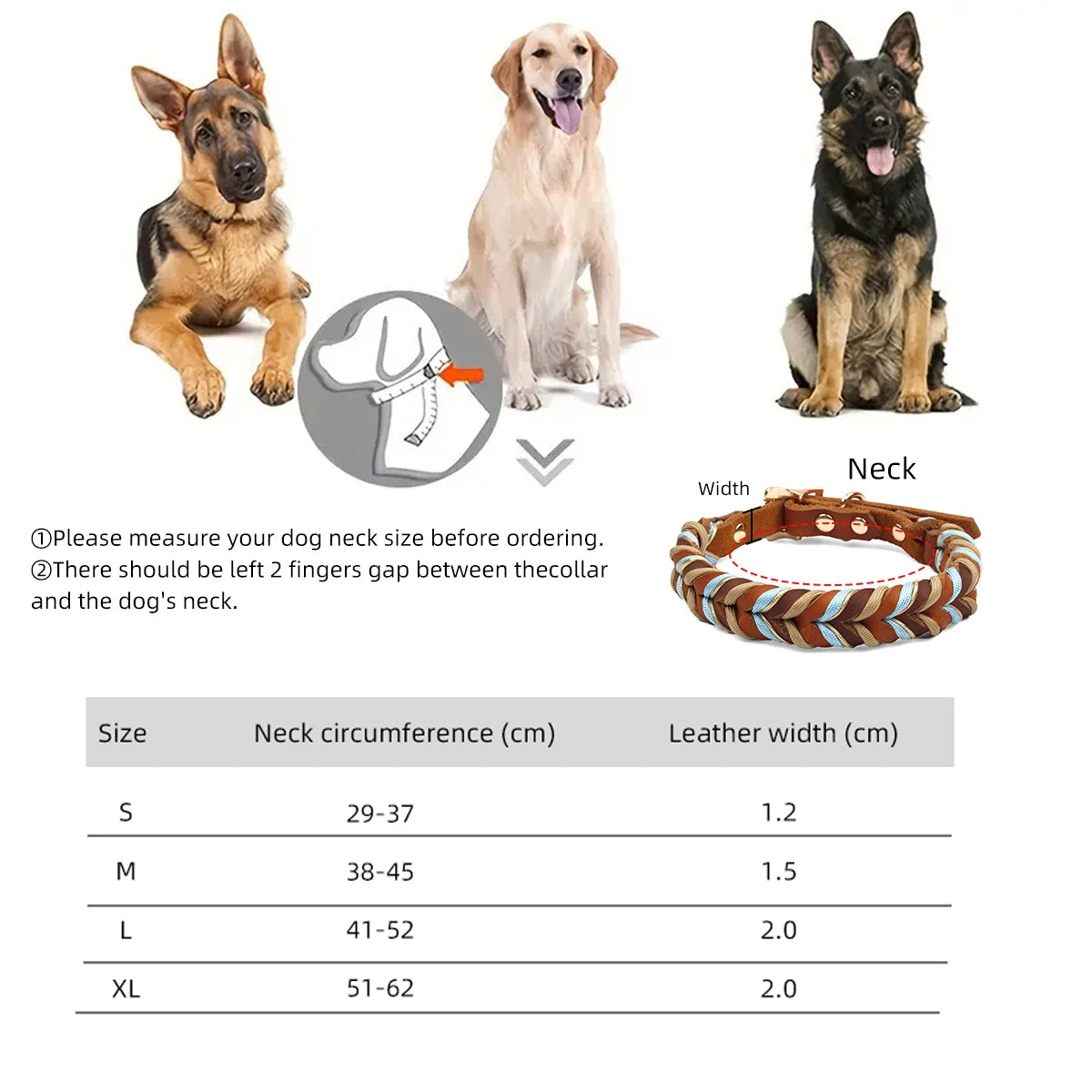Braunes Hunde-Halsband aus Rindsleder – Geflochtenes Premium-Halsband mit himmelblauem Muster für kleine, mittlere &amp; große Hunde