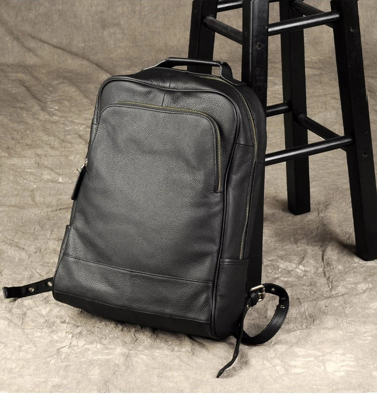 FANCODI Herren Leder Rucksack Schwarz – Hochwertiger Business &amp; Schulrucksack aus Echtleder mit großem Stauraum