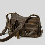 MR.YLLS Vintage Schultertasche für Damen – Bolso bandolera de cuero de PU con mehreren Fächern, Retro Y2K Motorrad-Tasche 2024