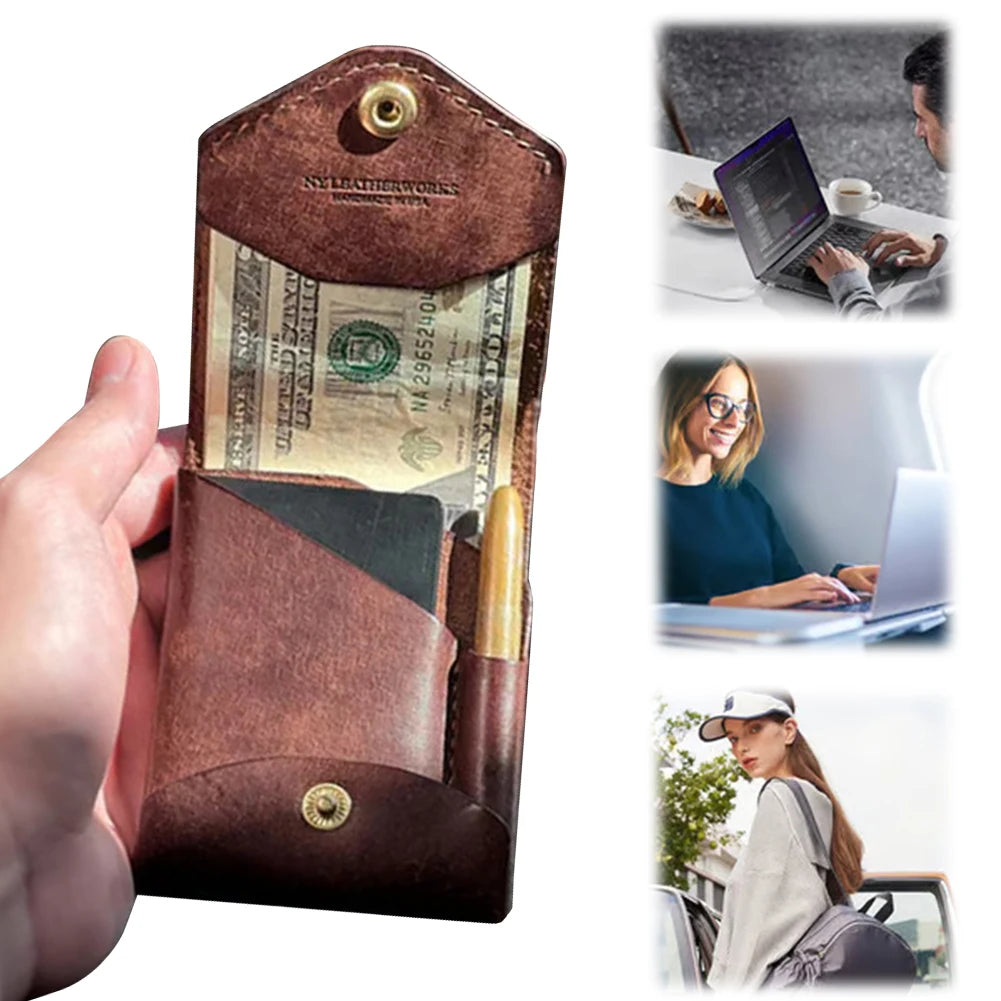 APWIKOGER Multifunktionale Leder-Geldbörse - Cartera delgada con funda rígida, clip de identificación y funda protectora para todas las etiquetas y etiquetas