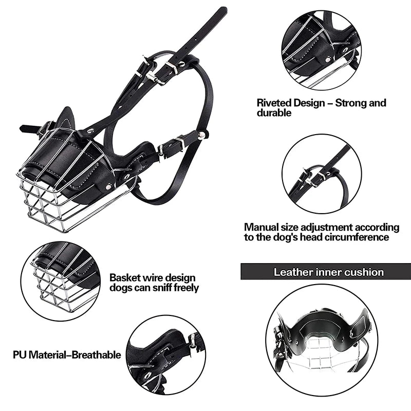 Hundemaulkorb aus Metall & Leder – Atmungsaktiver, verstellbarer Maulkorb mit Lederführung für Hunde