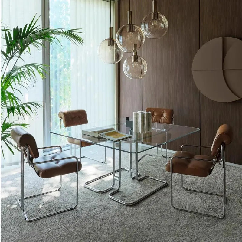 Französischer Retro Bürostuhl aus Echtleder – Eleganter Konferenz- & Schreibtischstuhl im Light-Luxury Design mit Armlehnen