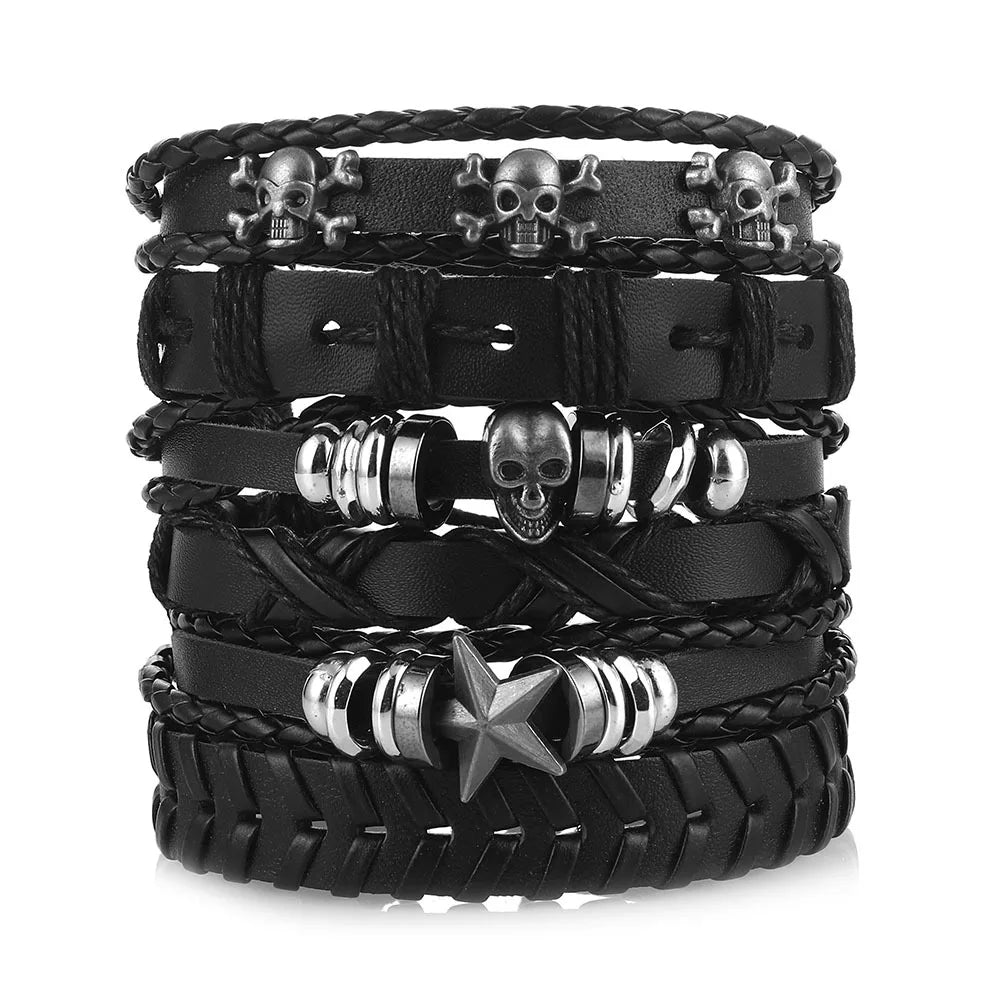 Viking Lederarmband mit Totenkopf – Verstellbares Herren- & Unisex Armband im Neo-Gothic Stil, Geflochtenes Lederarmband