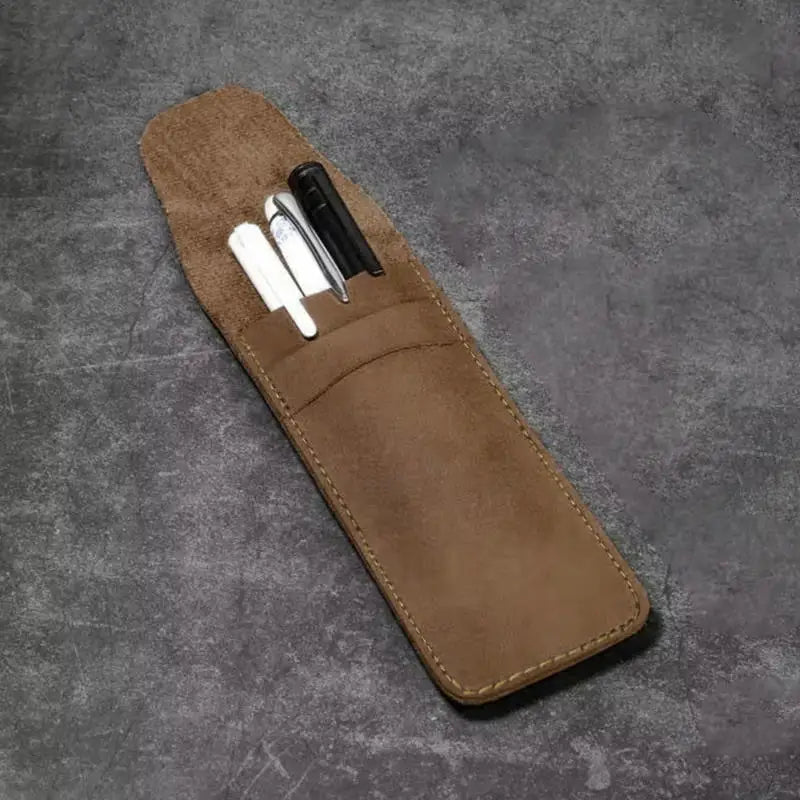 Vintage Leder Optik Stifteetui – Estuche para bolígrafos compacto para escuela, oficina y negocios | Mini Schreibwaren Organizer para mujeres y hombres 