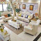 Europäisches Leder-Ecksofa aus Massivholz – Modulares L- oder U-Form Sofa im Retro-Modern-Stil für Wohnzimmer, Apartment & Villa