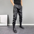 Herren PU Leder Jogginghose mit Kordelzug – Wasserabweisende Kunstleder Harem Pants, warme Casual Winterhose in Lederoptik
