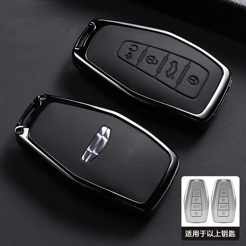 Zinklegierung & Leder Autoschlüssel Hülle mit Kette – Premium Key Case Cover für Geely & Proton Modelle