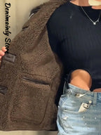 Chaqueta de cuero sintética reversible para mujer con lana de lana – Chaqueta estilo streetwear con chaqueta reversible y botones para hierbas e invierno 