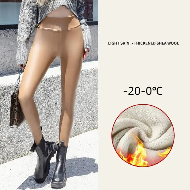 Damen Winter PU Lederleggings High Waist – Thermo Leggings mit Fleece-Futter, Stretch & warmer Passform